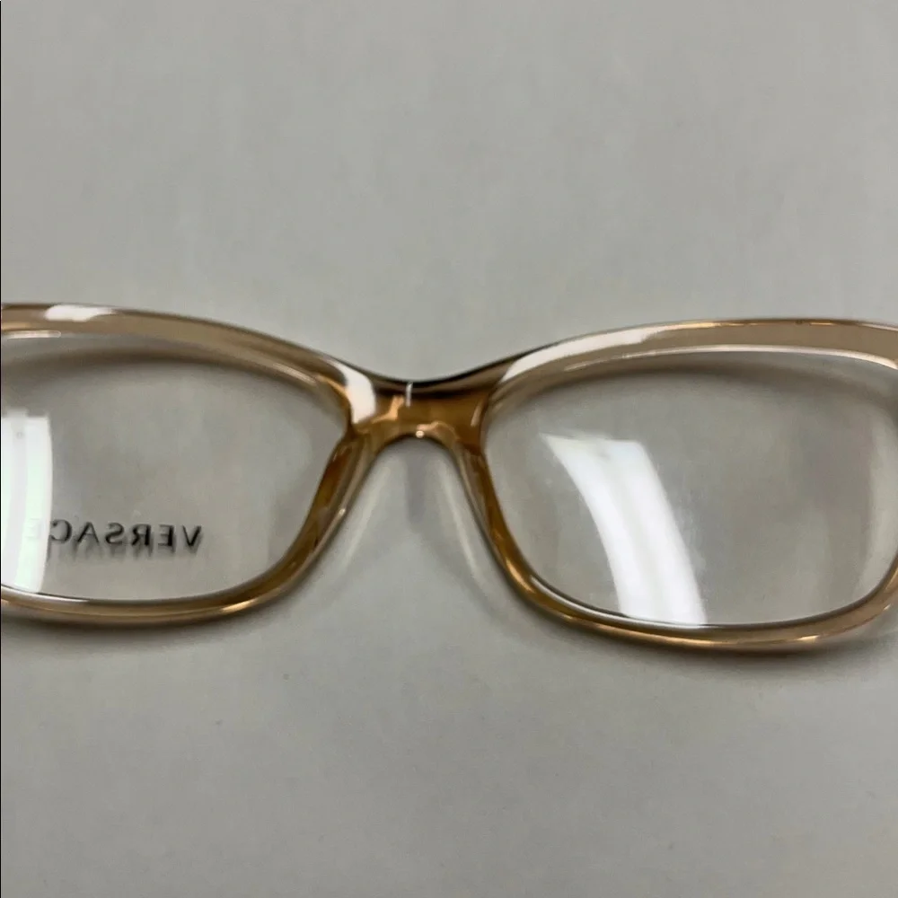 VERSACE NWOT Contemporary Translucent Tan 54-16-140 Modern Rectangle Eyeglass